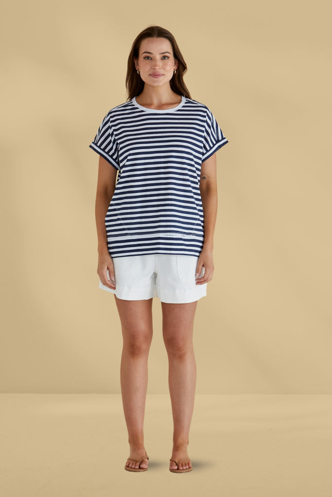 Betty Basics Shirley Short Sleeve Tee Navy Stripe From BoxHill