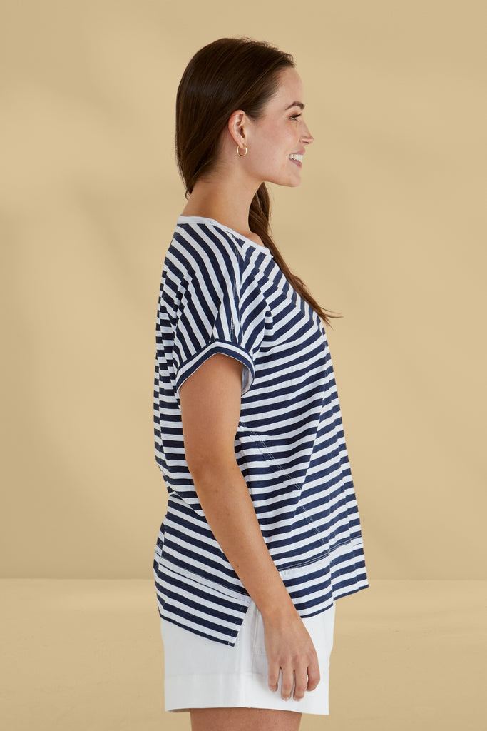Betty Basics Shirley Short Sleeve Tee Navy Stripe From BoxHill