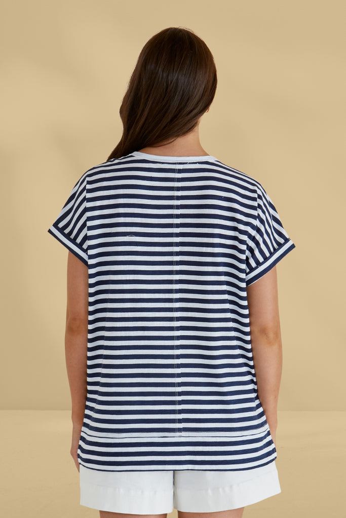 Betty Basics Shirley Short Sleeve Tee Navy Stripe From BoxHill