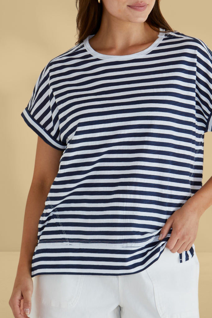 Betty Basics Shirley Short Sleeve Tee Navy Stripe From BoxHill