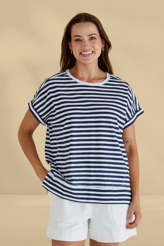 Betty Basics Shirley Short Sleeve Tee Navy Stripe From BoxHill