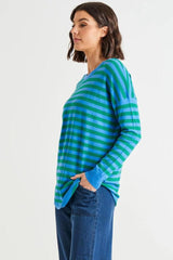 Betty Basics Sophie Knit Jumper Green Blue Stripe From BoxHill