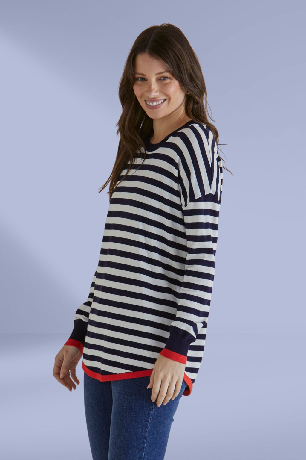 Betty Basics Sophie Knit Jumper Navy Stripe Betty Basics