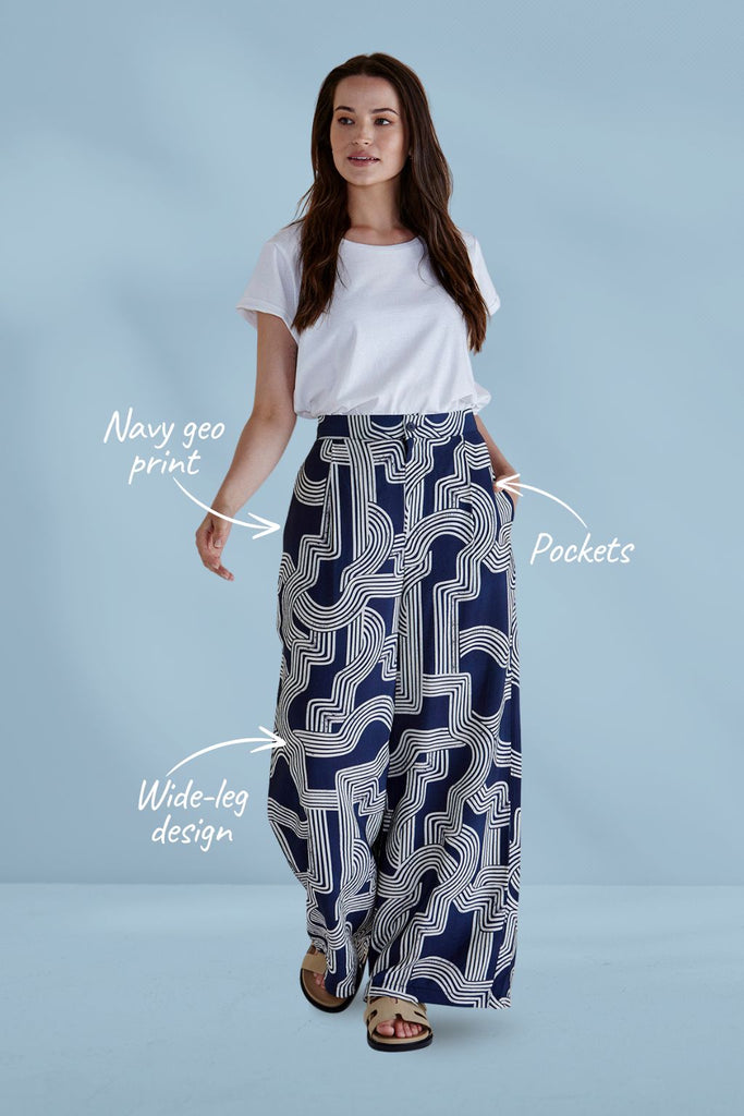 Betty Basics Zander Pants Navy Geo From BoxHill