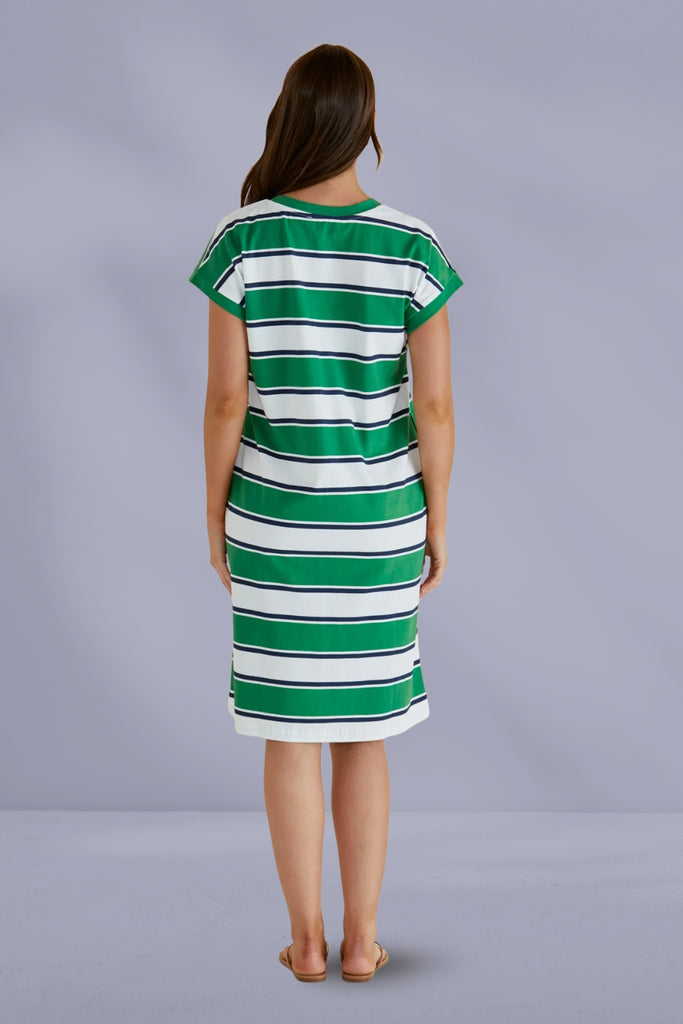 Betty Basics Zena T Shirt Dress Navy Green Stripe From BoxHill