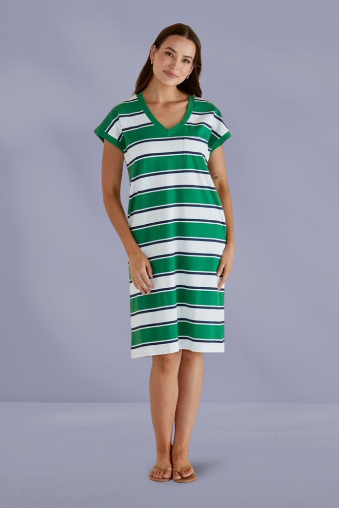 Betty Basics Zena T Shirt Dress Navy Green Stripe From BoxHill