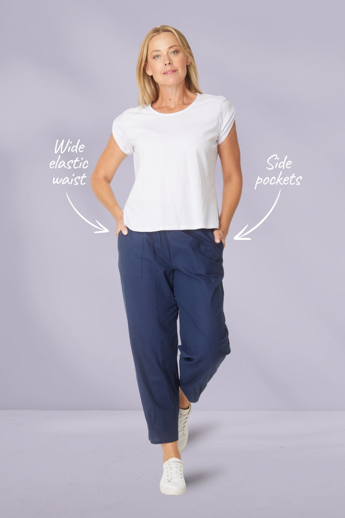 Cordelia St Linen Comfort Pants Navy From BoxHill