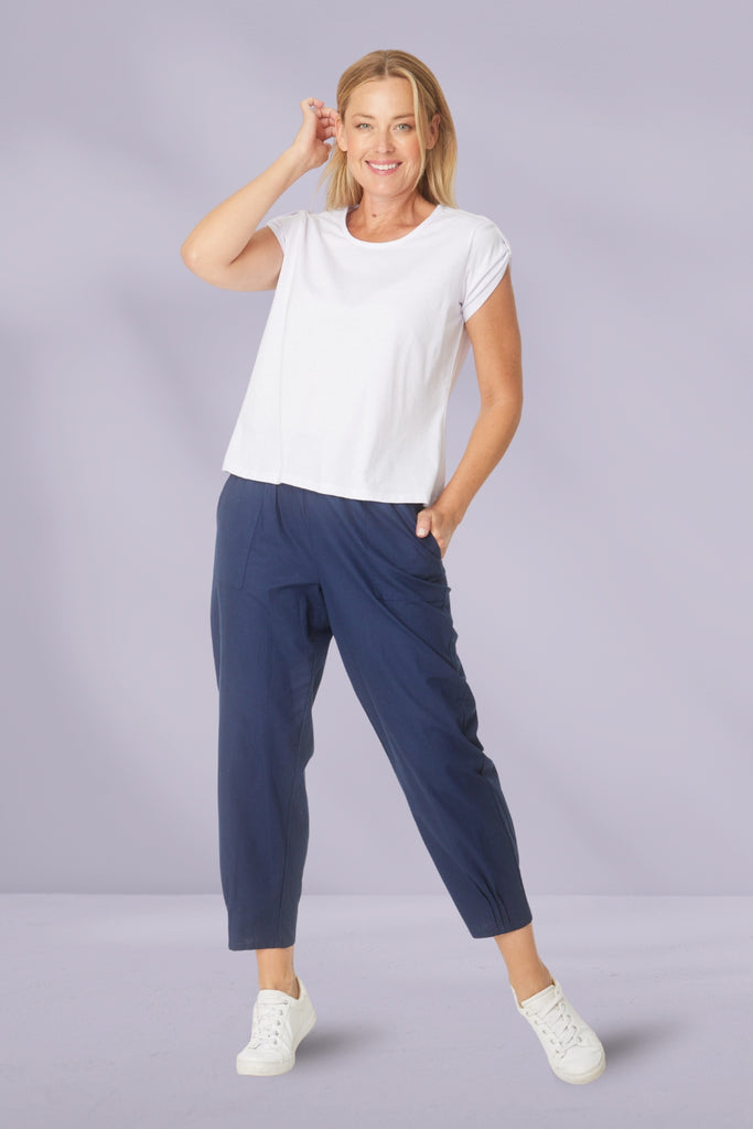 Cordelia St Linen Comfort Pants Navy From BoxHill