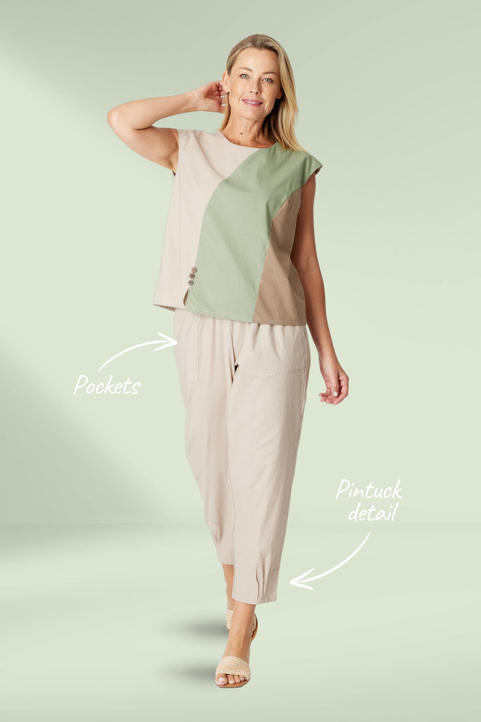 Cordelia St Linen Comfort Pants Sand From BoxHill