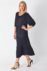 Cordelia St Ruffle Scoop 3/4 Sleeve Dress Black From BoxHill