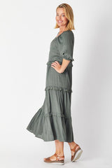 Cordelia St Ruffle Scoop 3/4 Sleeve Dress Khaki From BoxHill