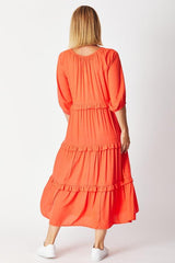 Cordelia St Ruffle Scoop 3/4 Sleeve Dress Orange From BoxHill