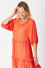 Cordelia St Ruffle Scoop 3/4 Sleeve Dress Orange From BoxHill
