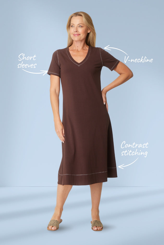 Cordelia St Short Sleeve Contrast Dress Chocolate From BoxHill