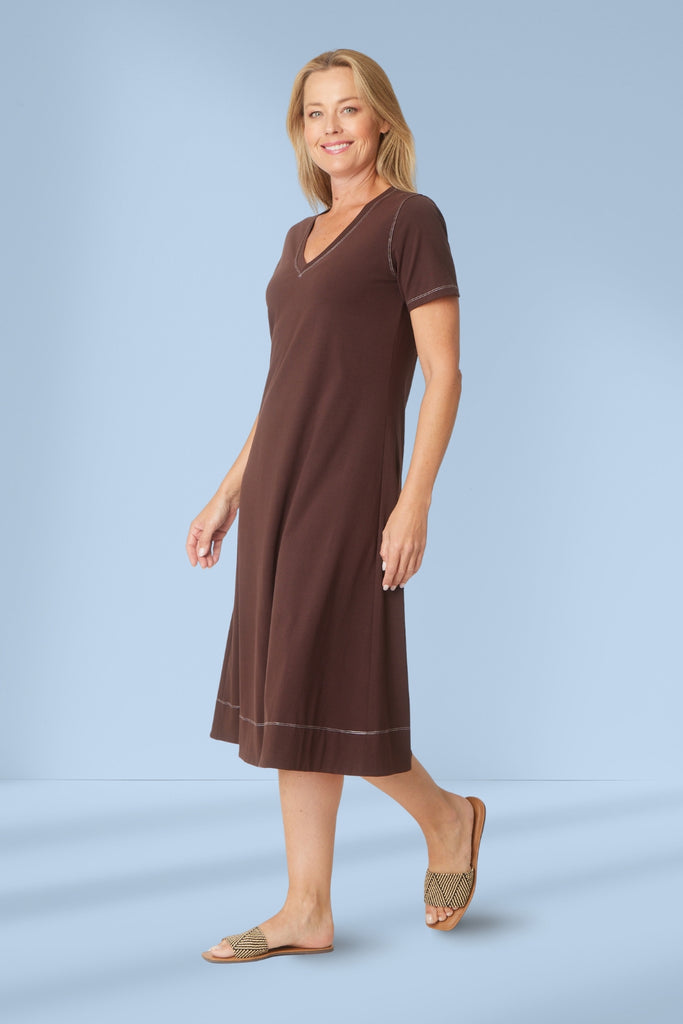 Cordelia St Short Sleeve Contrast Dress Chocolate From BoxHill