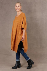 Eb and Ive Alawa Cable Poncho Ochre From BoxHill