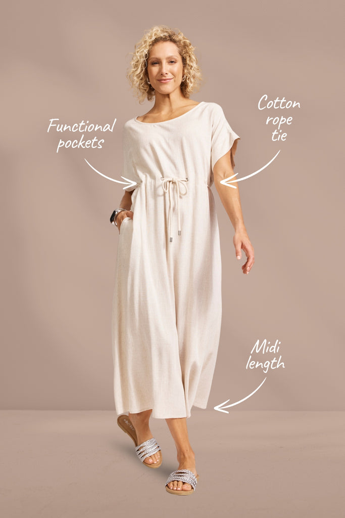 Eb and Ive Alesia Rope Tie Dress Tusk From BoxHill