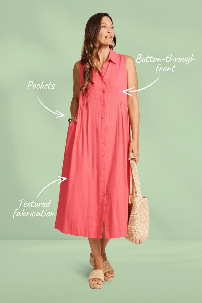 Eb and Ive Alesia Sleeveless Shirt Dress Melon From BoxHill
