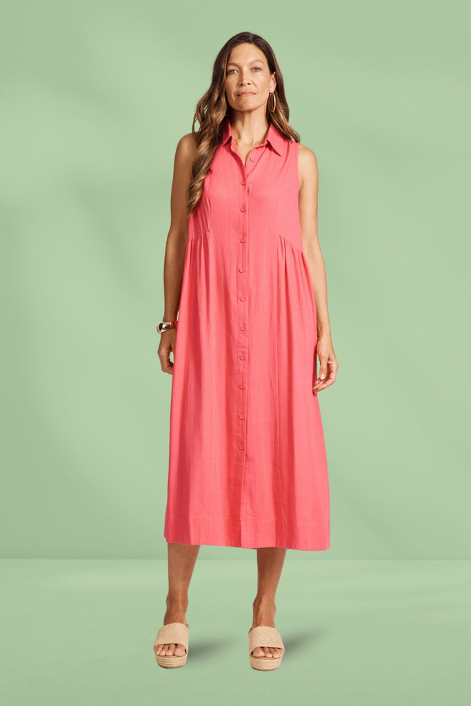 Eb and Ive Alesia Sleeveless Shirt Dress Melon From BoxHill