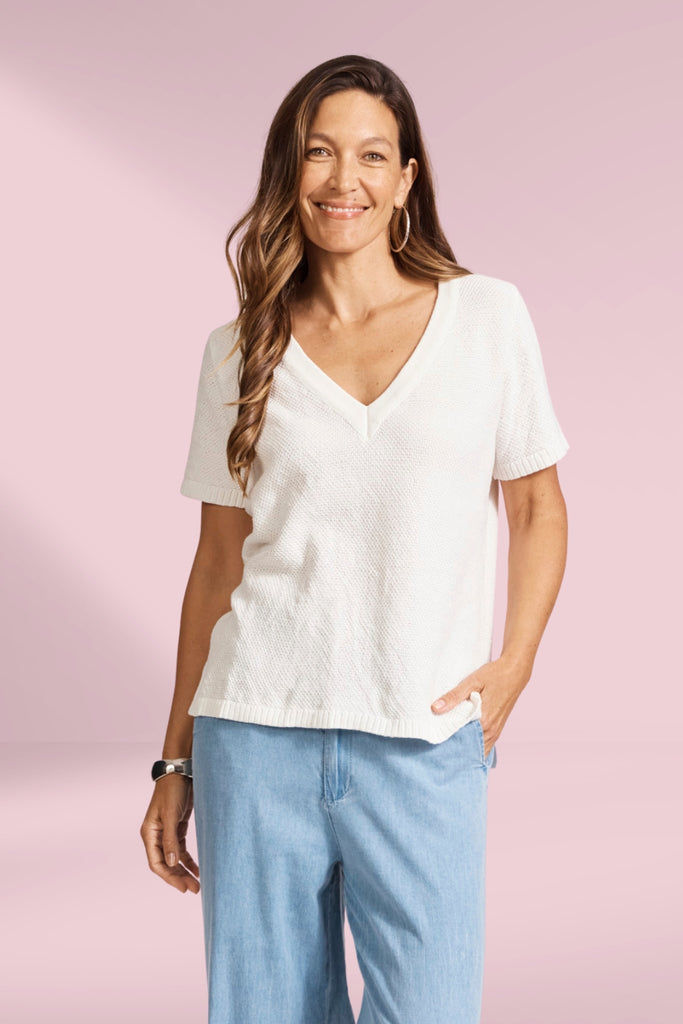 Eb and Ive Artemis V Knit Top White From BoxHill