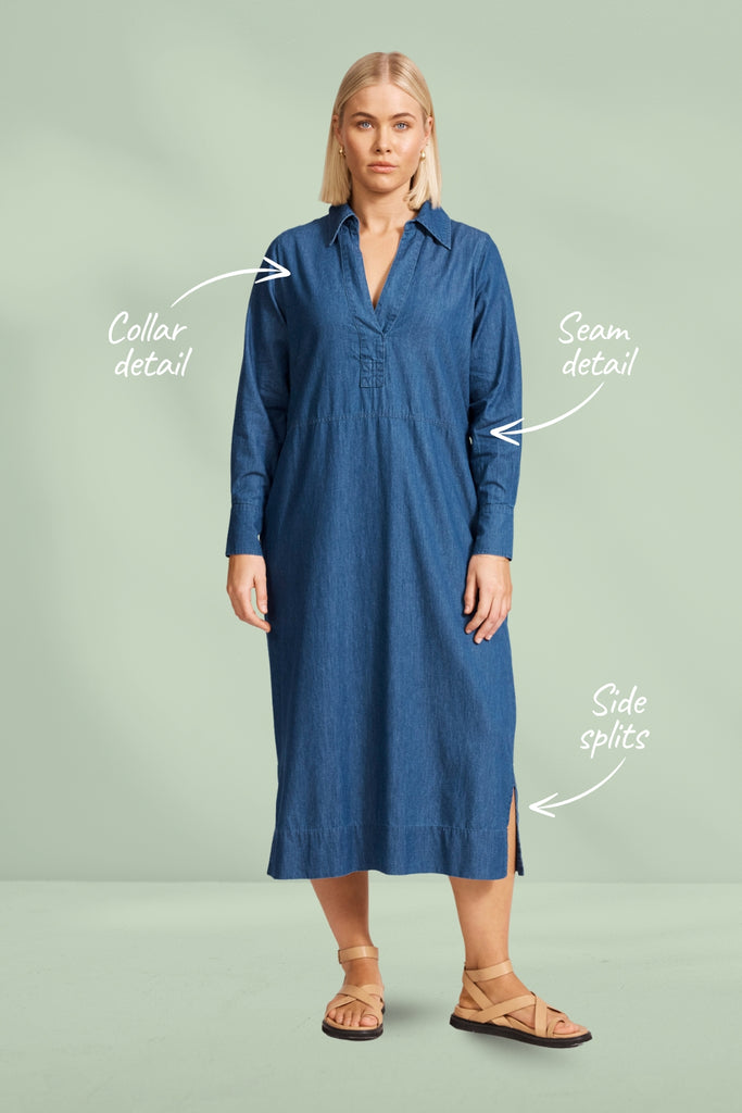 Eb and Ive Melenia Denim Collared Dress Indigo From BoxHill
