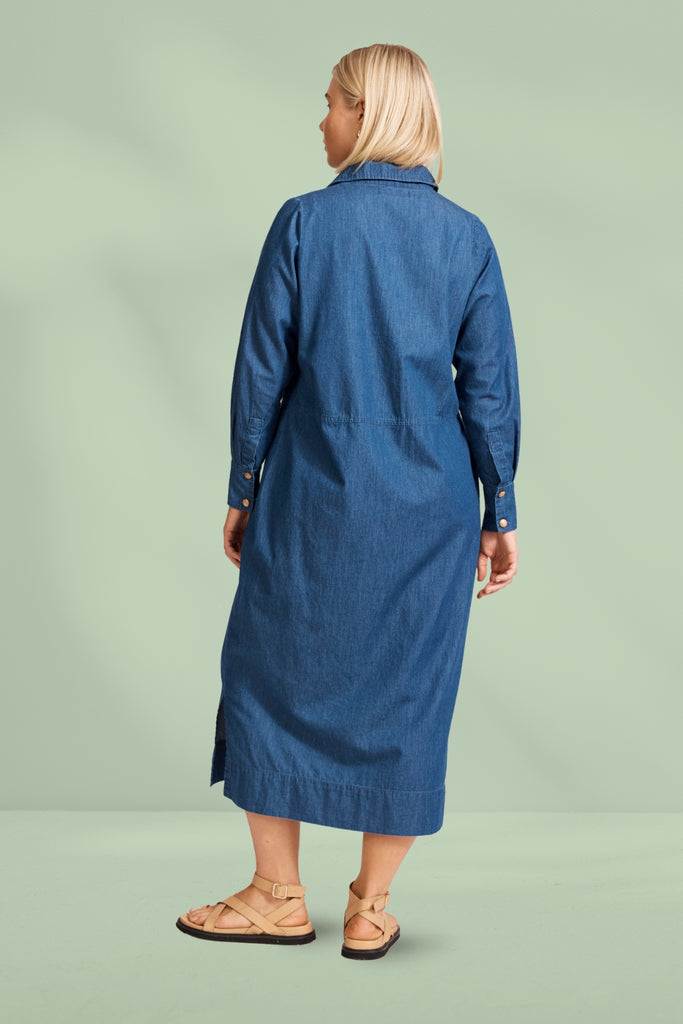Eb and Ive Melenia Denim Collared Dress Indigo From BoxHill