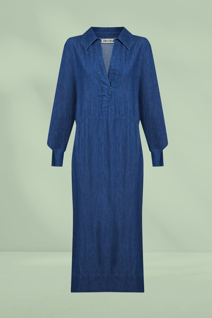 Eb and Ive Melenia Denim Collared Dress Indigo From BoxHill