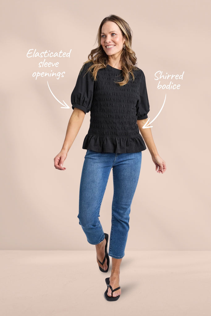 Elm Abby Shirred Top Black From BoxHill