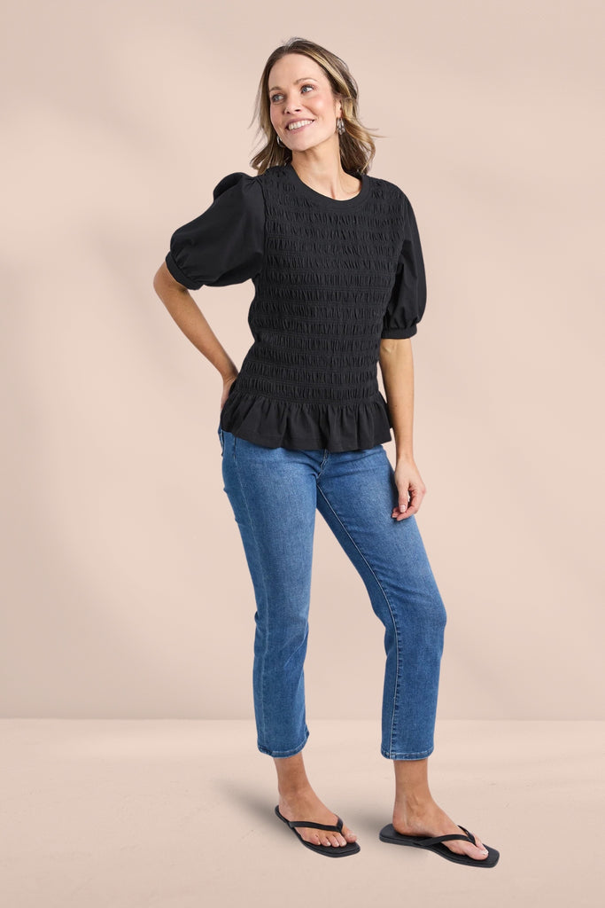 Elm Abby Shirred Top Black From BoxHill