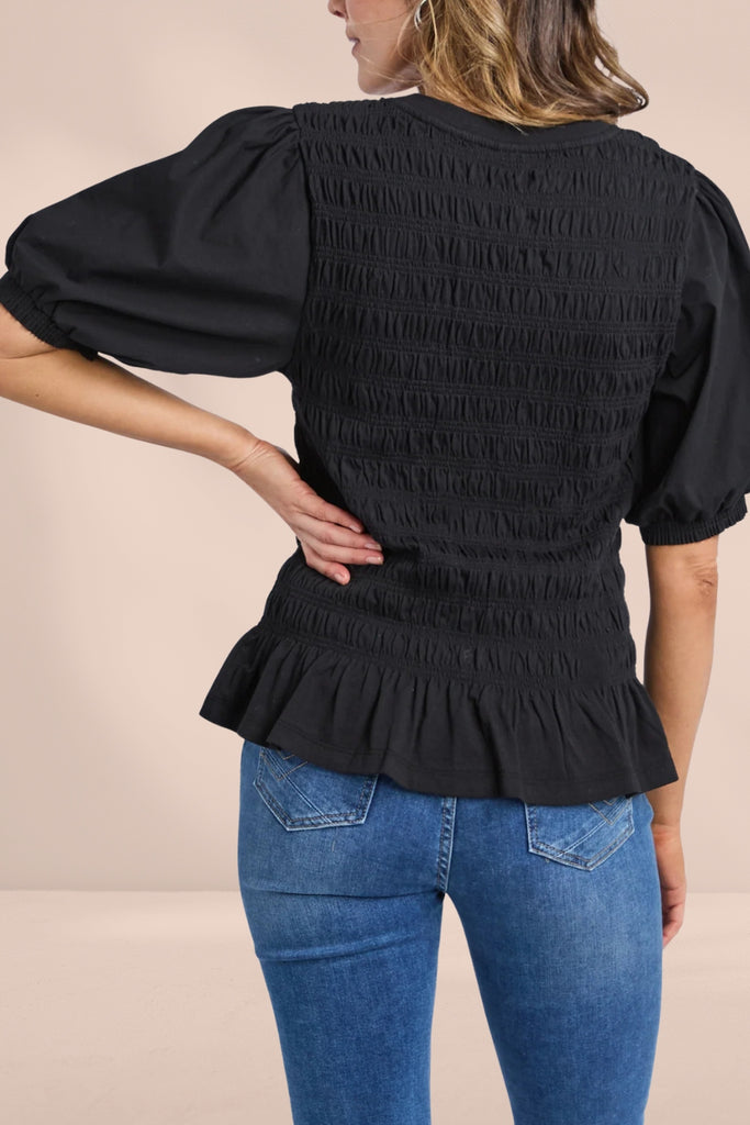 Elm Abby Shirred Top Black From BoxHill