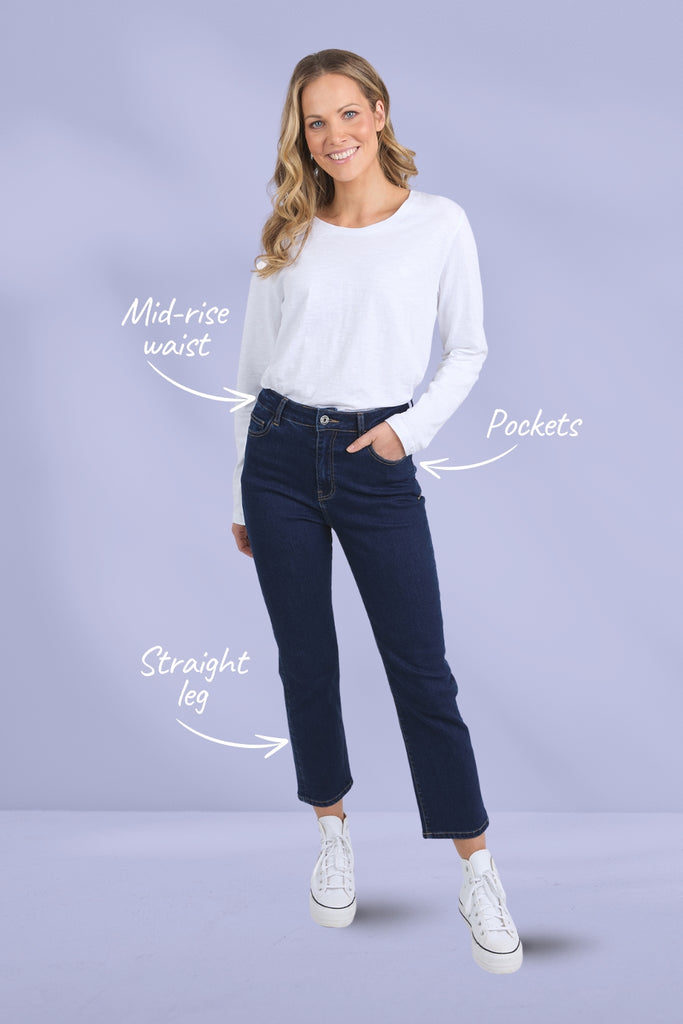 Elm Ada Straight Leg Jeans Dark Blue Wash From BoxHill