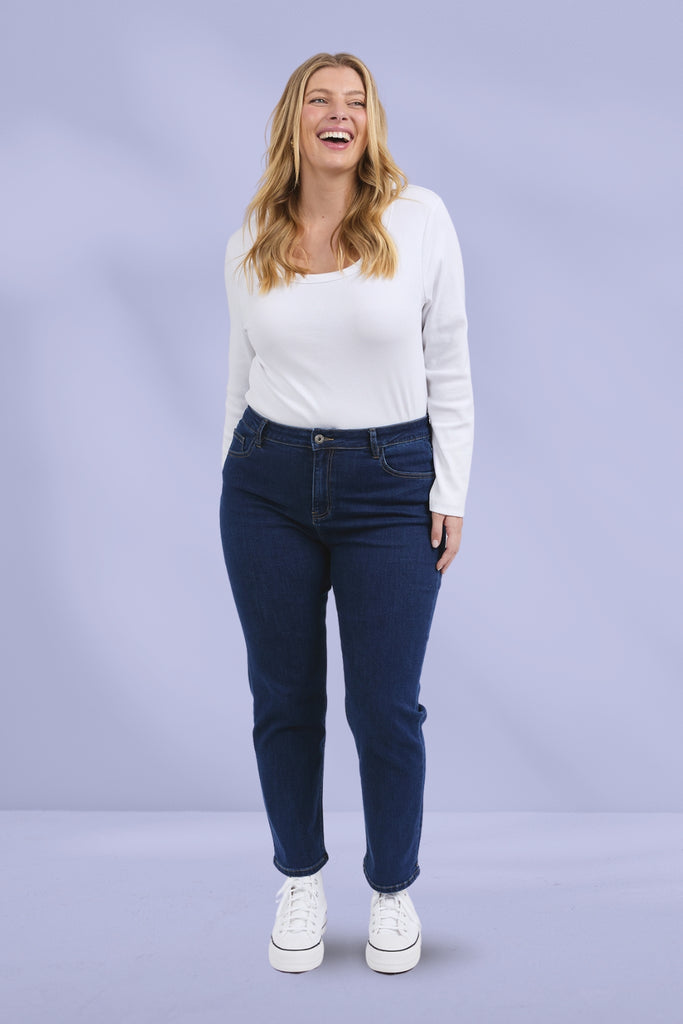 Elm Ada Straight Leg Jeans Dark Blue Wash From BoxHill