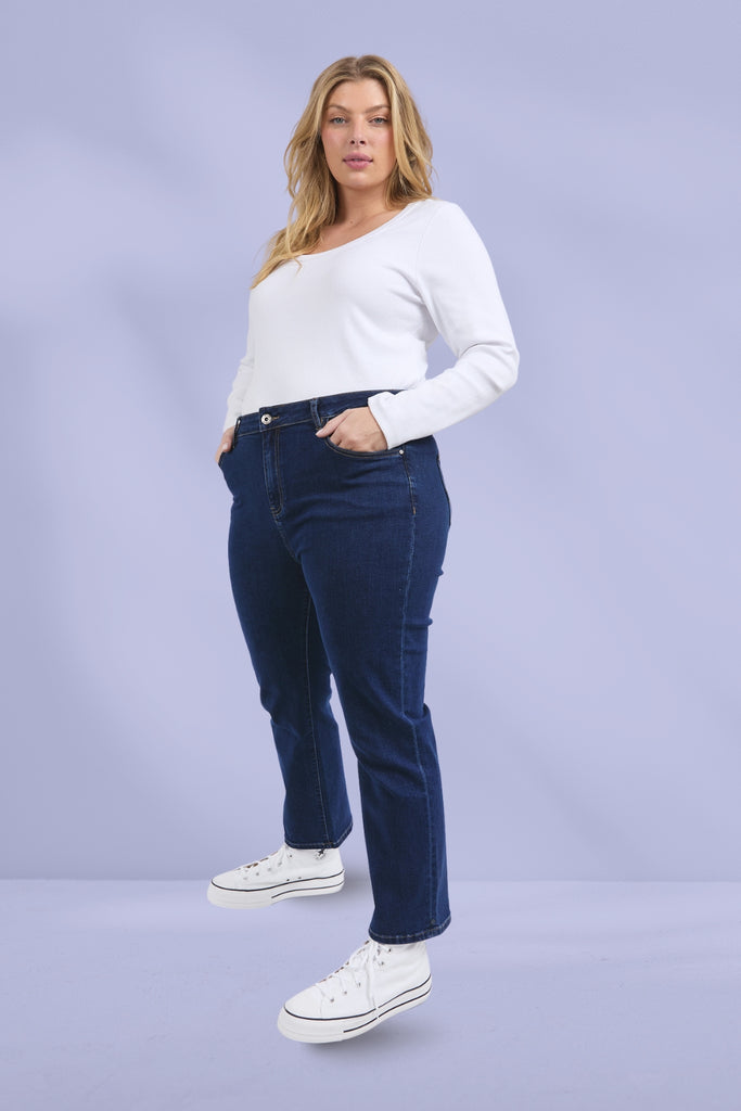 Elm Ada Straight Leg Jeans Dark Blue Wash From BoxHill