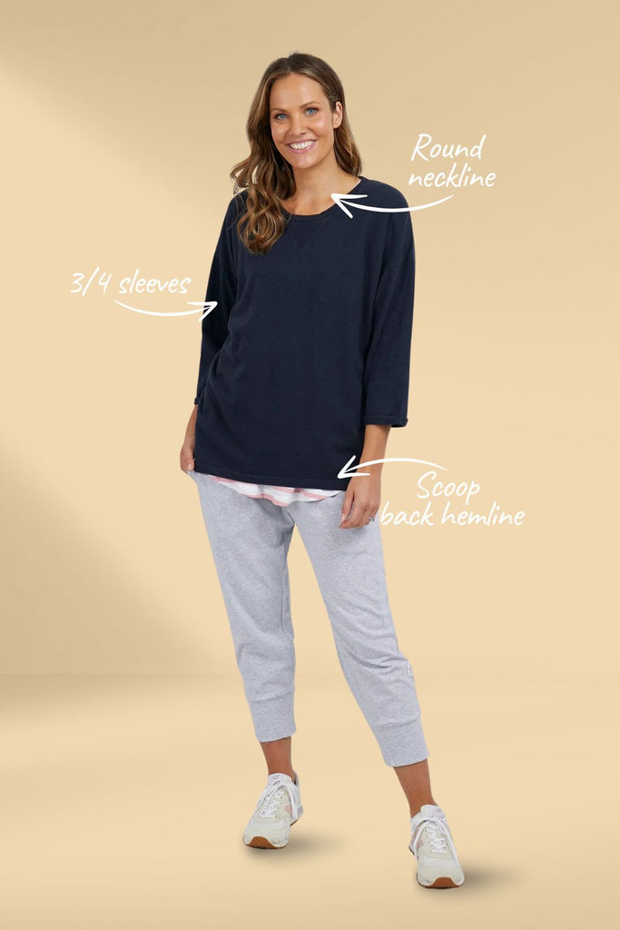 Elm Annie 3/4 Sleeve Tee Navy From BoxHill