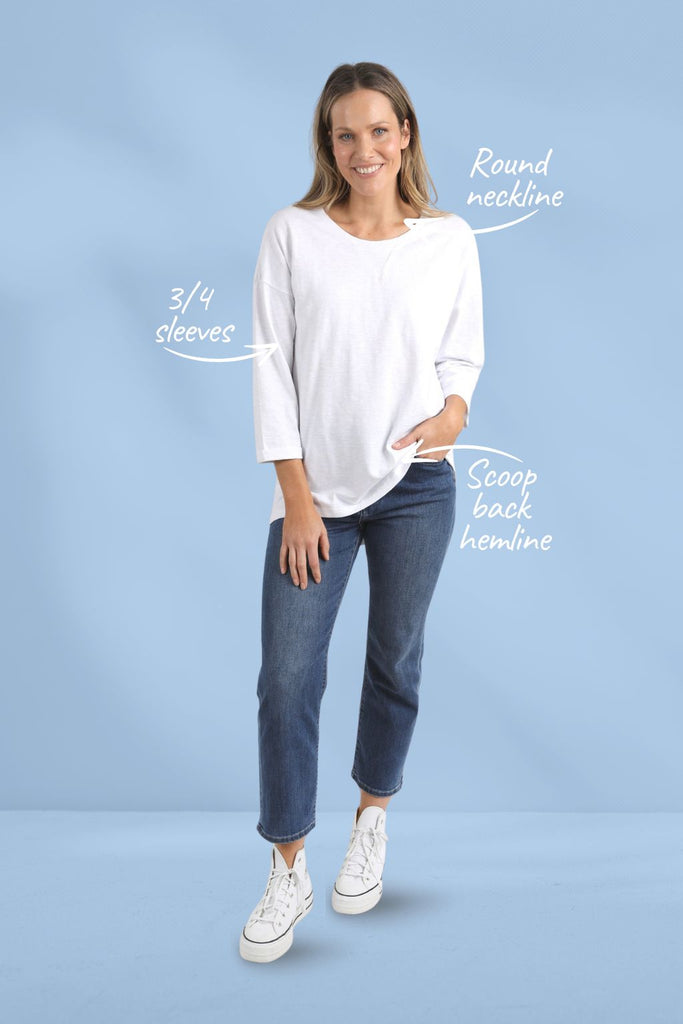 Elm Annie 3/4 Sleeve Tee White From BoxHill