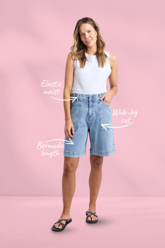 Elm Atlas Long Denim Short Mid Blue Wash From BoxHill