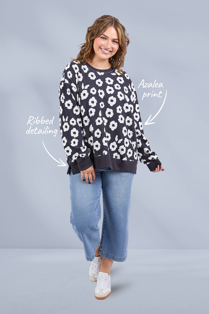 Elm Azalea Crew Navy Print From BoxHill