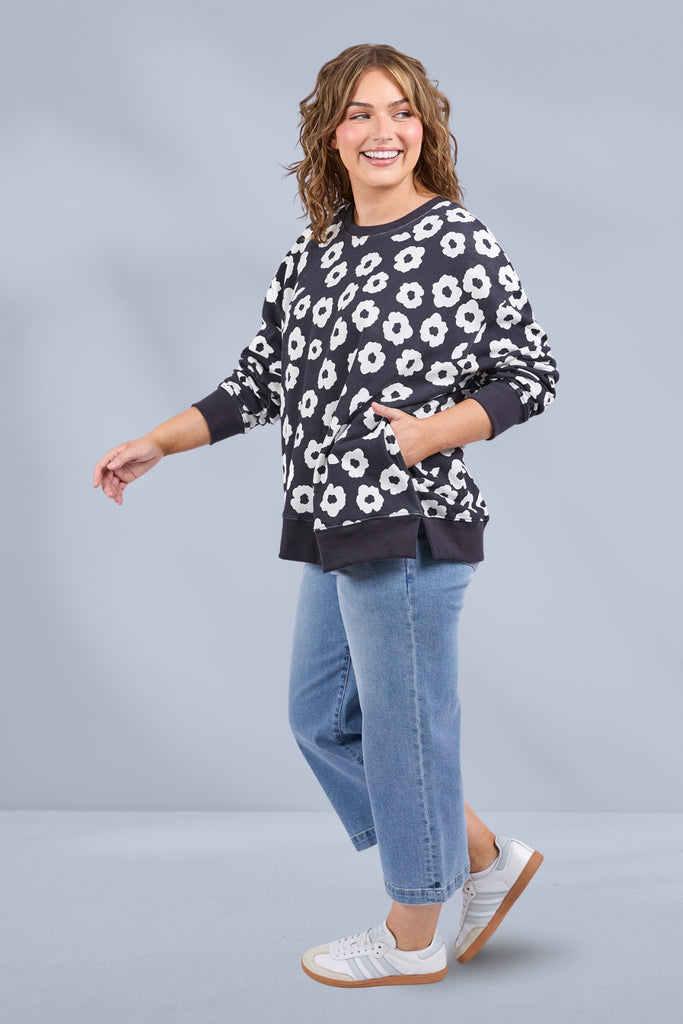 Elm Azalea Crew Navy Print From BoxHill