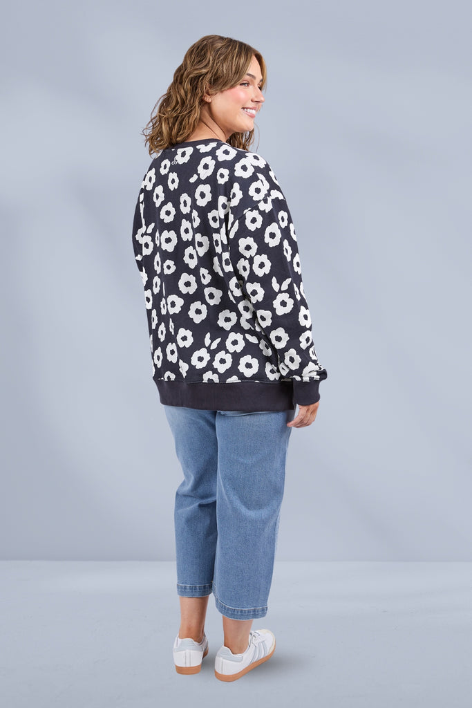 Elm Azalea Crew Navy Print From BoxHill