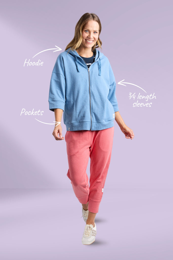 Elm Beachy Zip Hoodie Blue Shadow From BoxHill