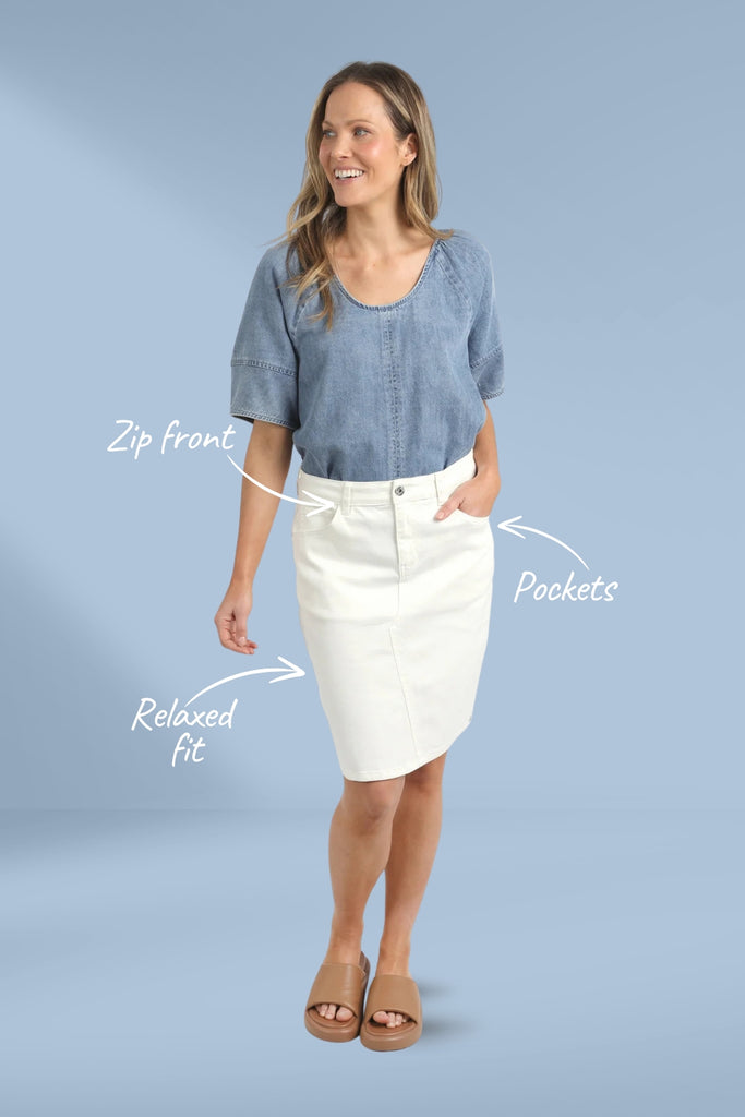 Elm Belle Denim Skirt Vintage White From BoxHill