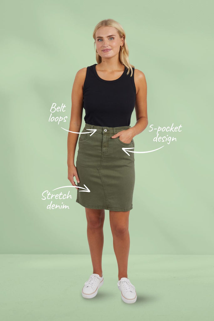 Elm Belle Denim Skirt Washed Khaki From BoxHill