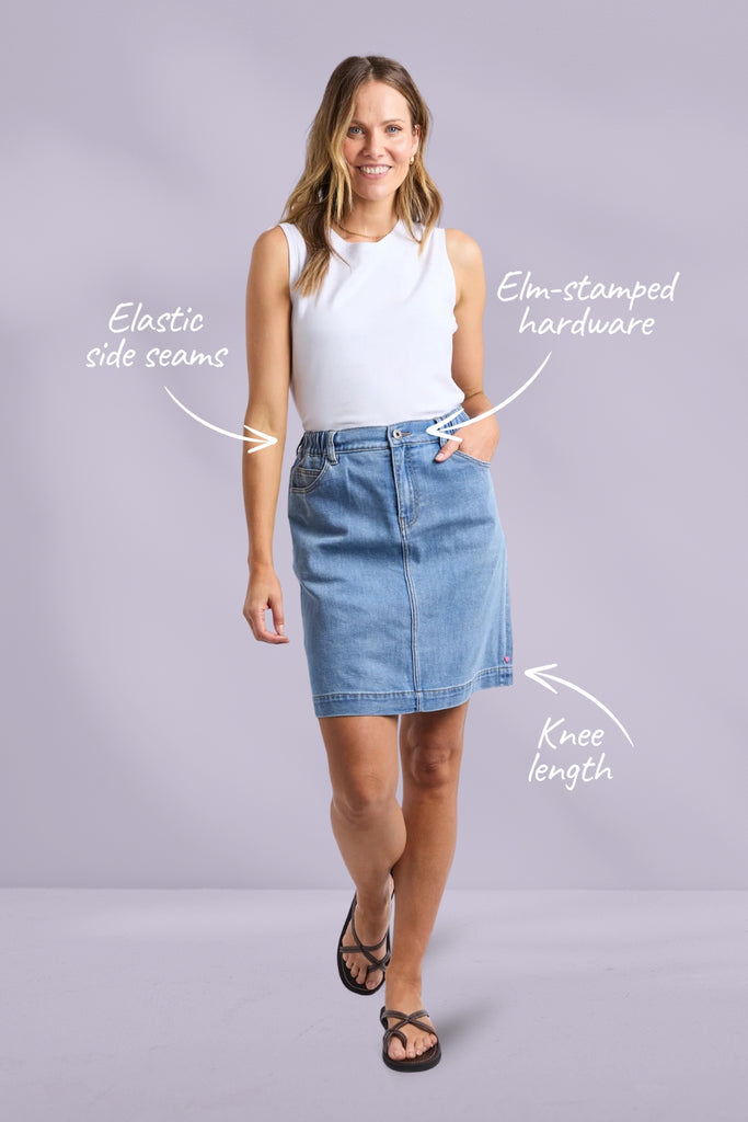 Elm Birdie Denim Skirt Light Blue Wash From BoxHill