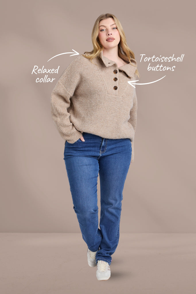 Elm Bron Button Knit Oatmeal Marle From BoxHill