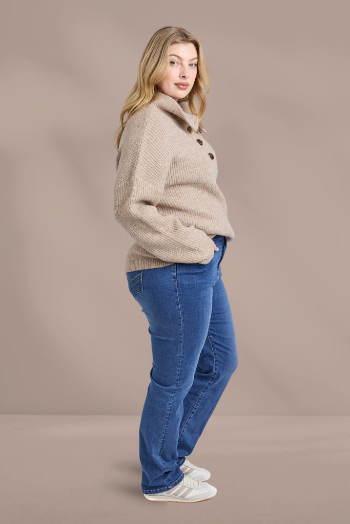 Elm Bron Button Knit Oatmeal Marle From BoxHill