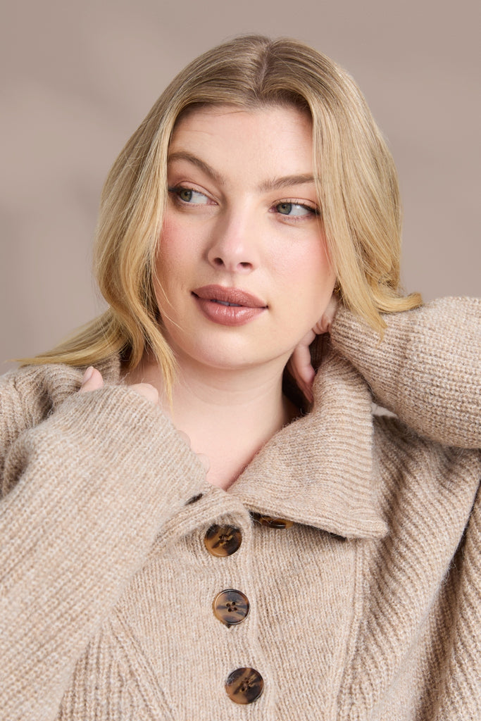 Elm Bron Button Knit Oatmeal Marle From BoxHill