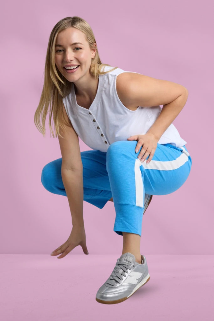 Elm Brunch Pants Azure Blue and White Trim From BoxHill