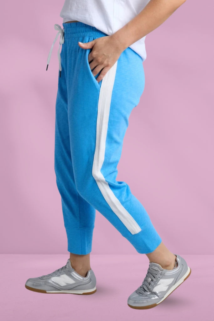 Elm Brunch Pants Azure Blue and White Trim From BoxHill