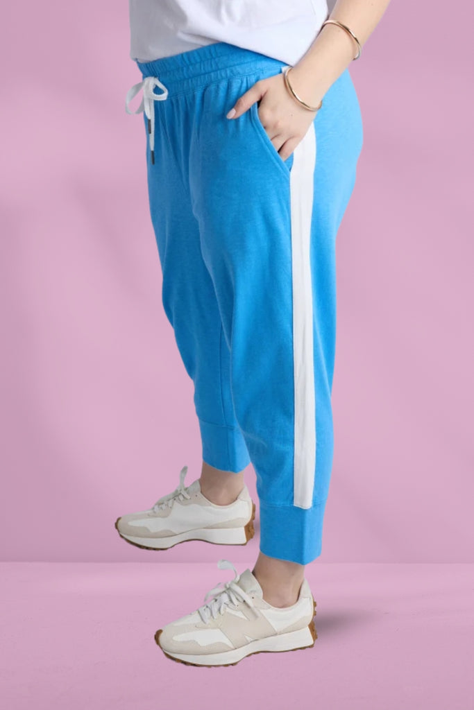 Elm Brunch Pants Azure Blue and White Trim From BoxHill