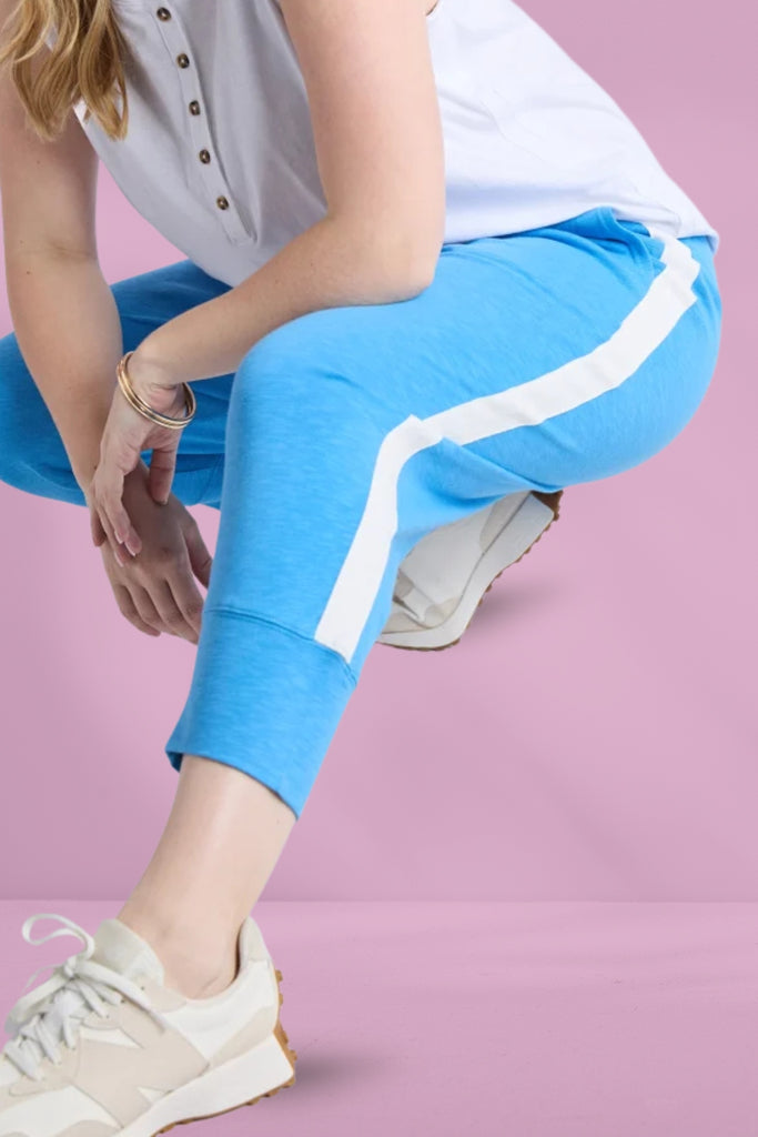 Elm Brunch Pants Azure Blue and White Trim From BoxHill